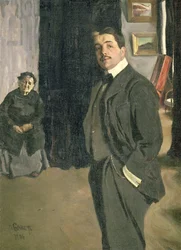 Portræt af Sergei Pavlovich Diaghilev (1872-1929) med sin sygeplejerske, 1906